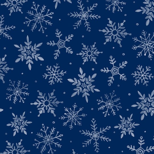 Fabric P & B Textiles Dark Blue Snowflakes First Frost 108" Wide Back by the Quarter Yard 6298-DB